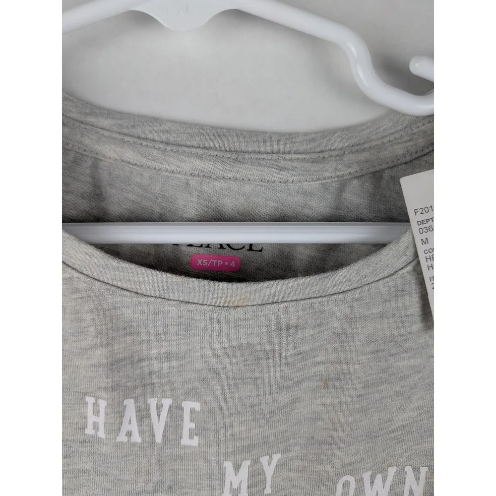 The Childrens Place Girls Gray Hashtag Sequin Crop Tee XS‎ TP 4